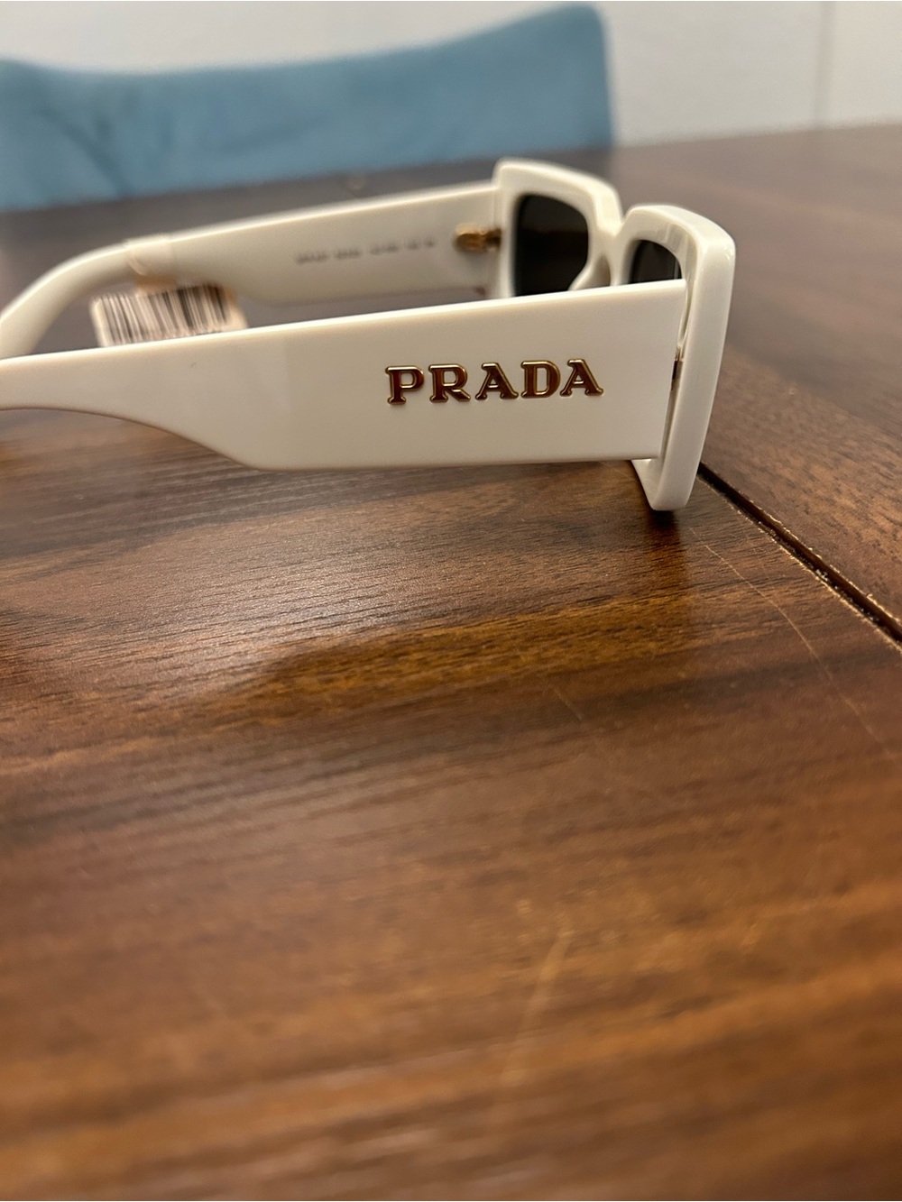 Prada White Rectangular Chunky Sunglasses with Black Lenses - Picture 3 of 7